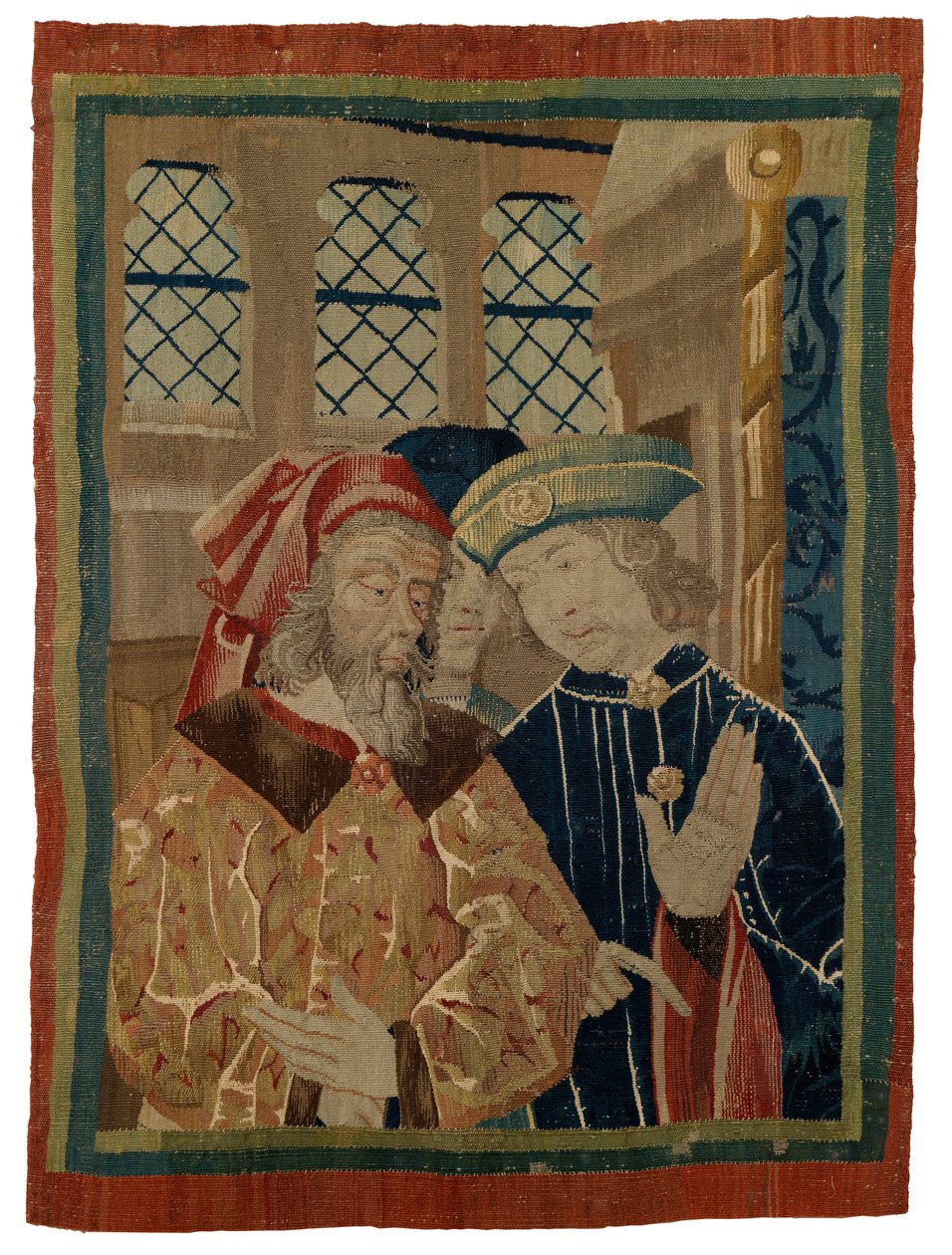 Wandteppichfragment mit drei Figuren von French School