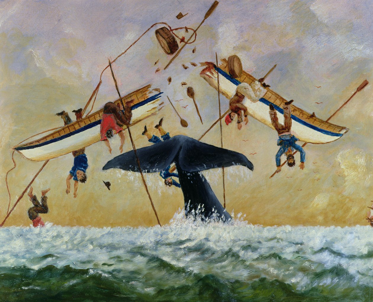 Wal schlägt Fischer aus dem Wasser von French School