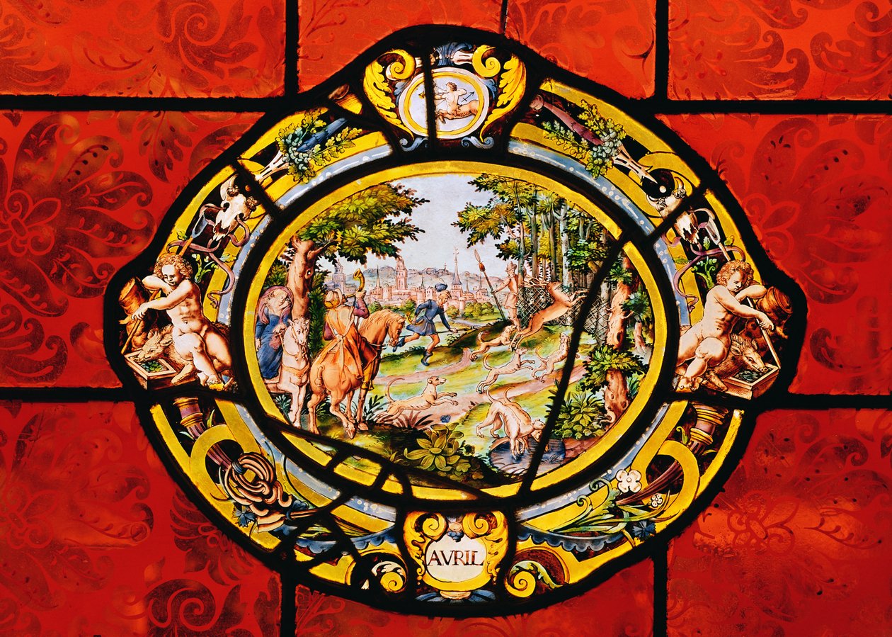 Fenster, das April darstellt, aus Montigny von French School