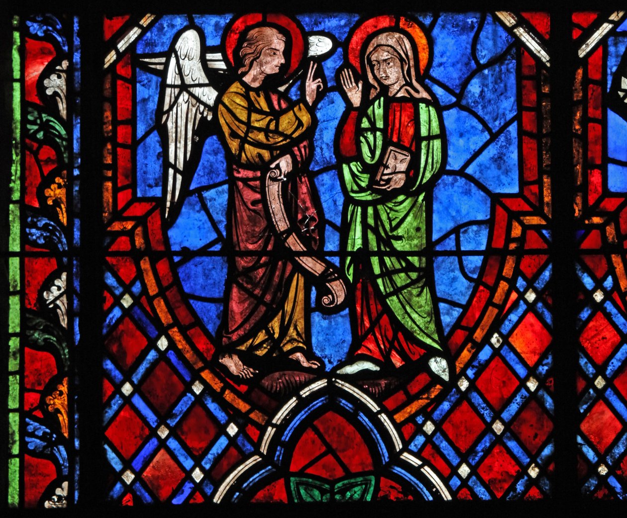 Fenster w01, die Verkündigung darstellend von French School