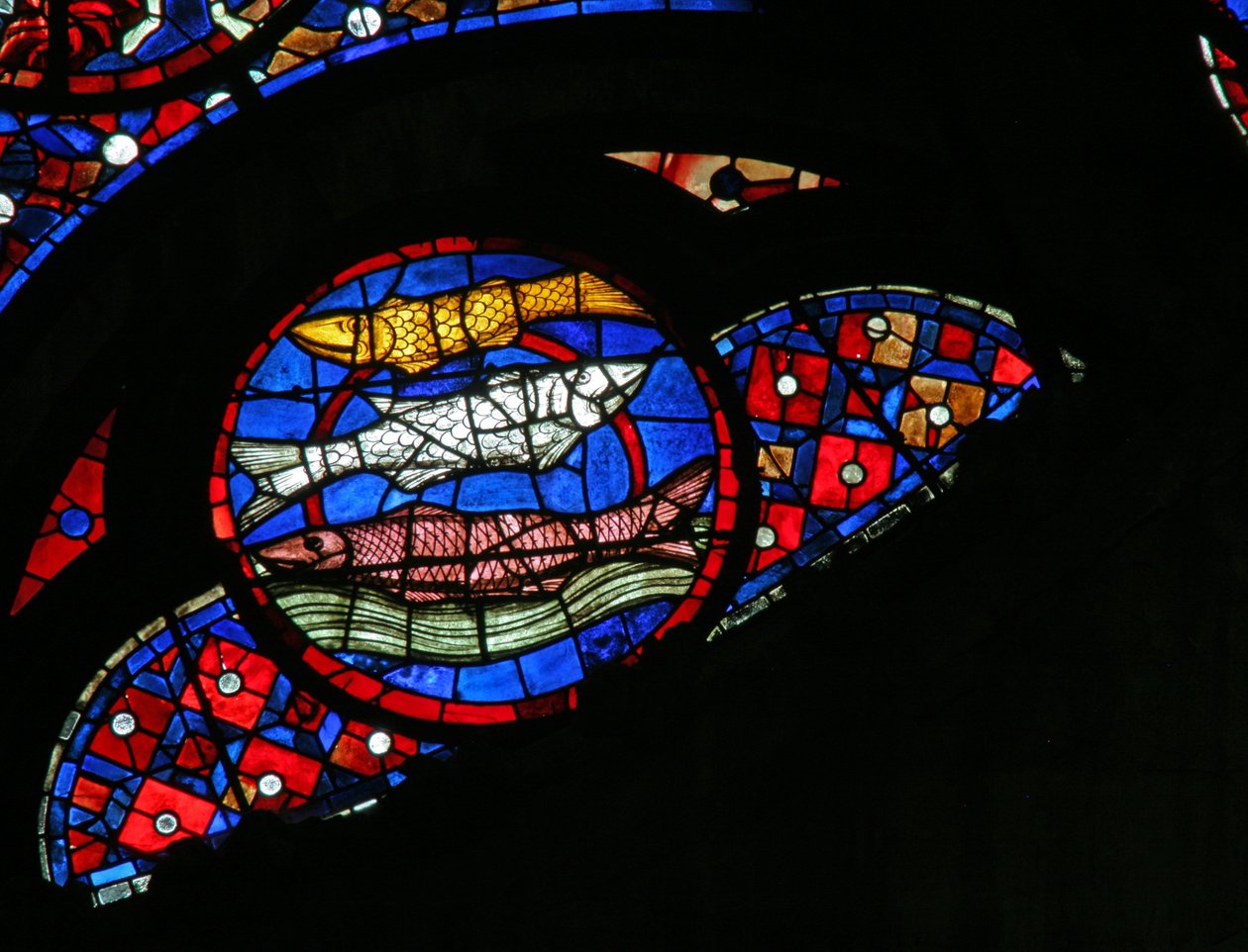 Fenster w115, die Erschaffung der Fische darstellend von French School