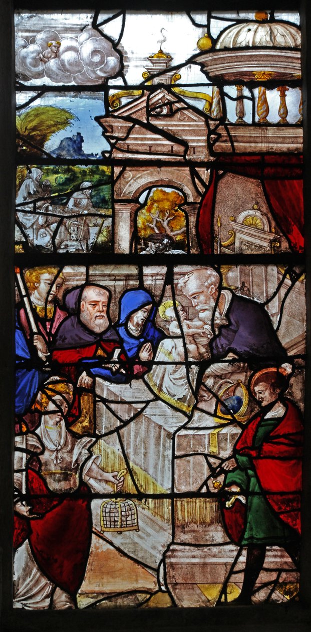 Fenster w16, das die Darstellung im Tempel darstellt von French School
