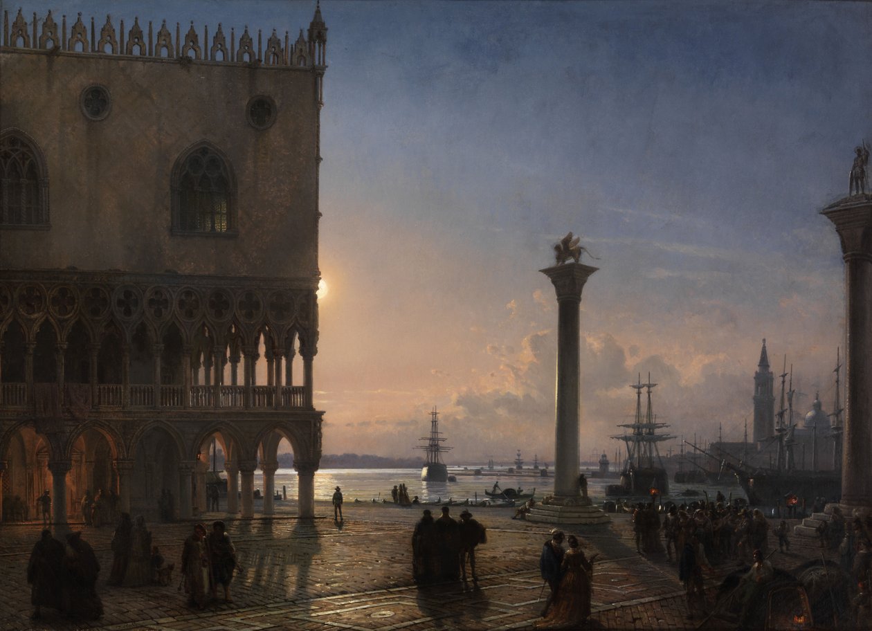 Eine Mondlichtansicht der Piazza San Marco in Richtung San Giorgio Maggiore von Friedrich Nerly