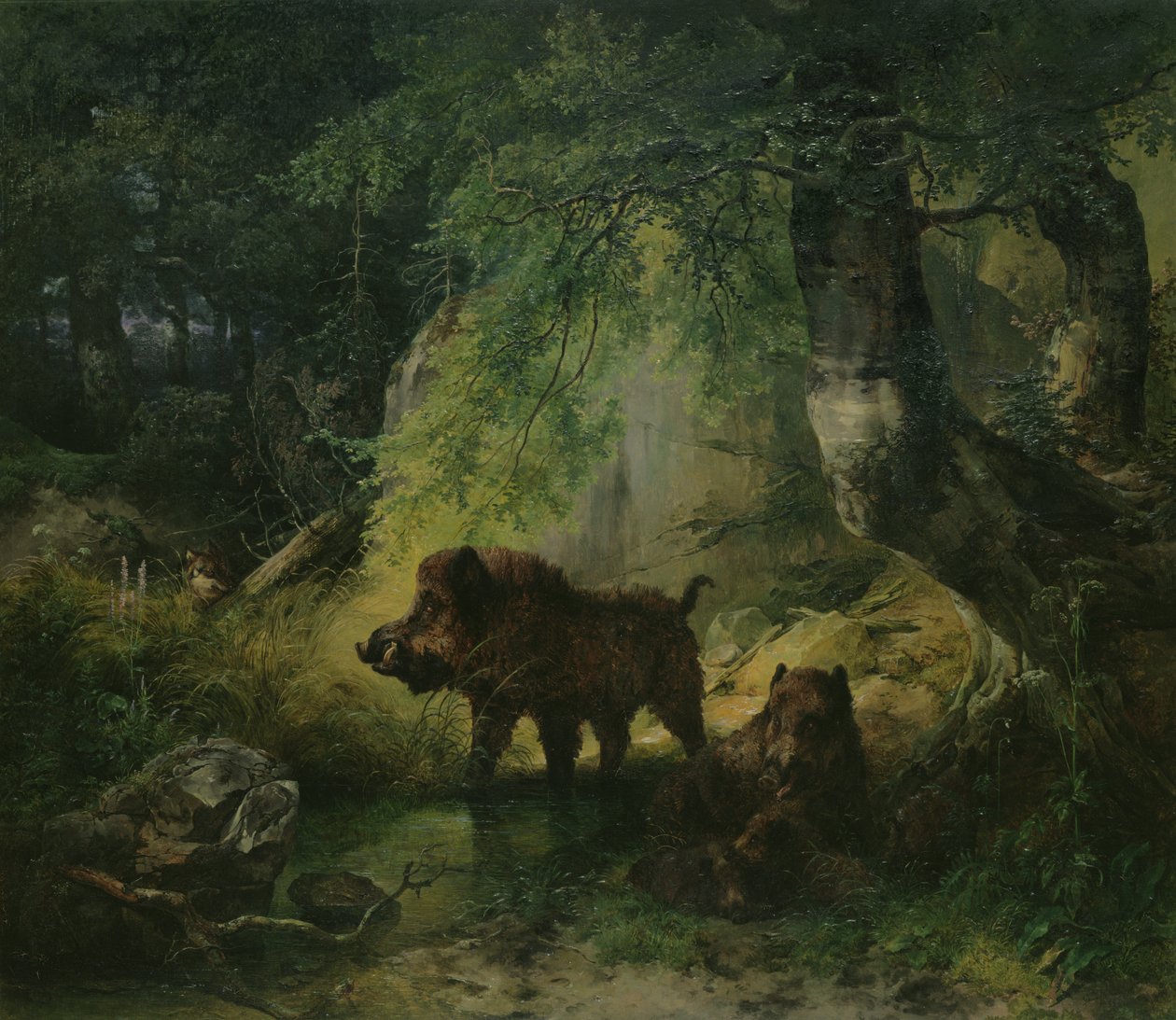 Wildschwein und Wolf von Friedrich Gauermann
