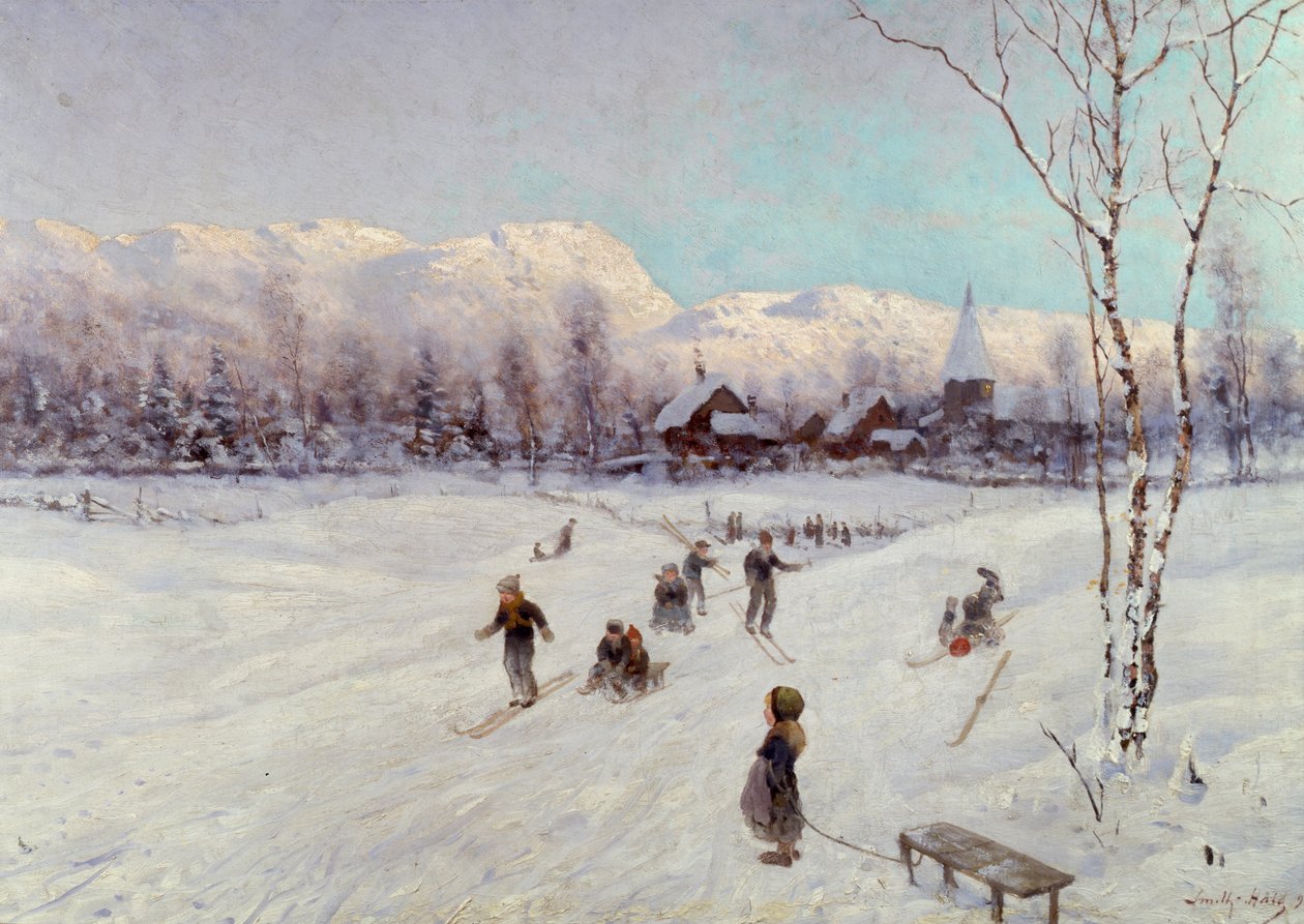 Norwegische Rodelszene, 1875 von Frithjof Smith Hald