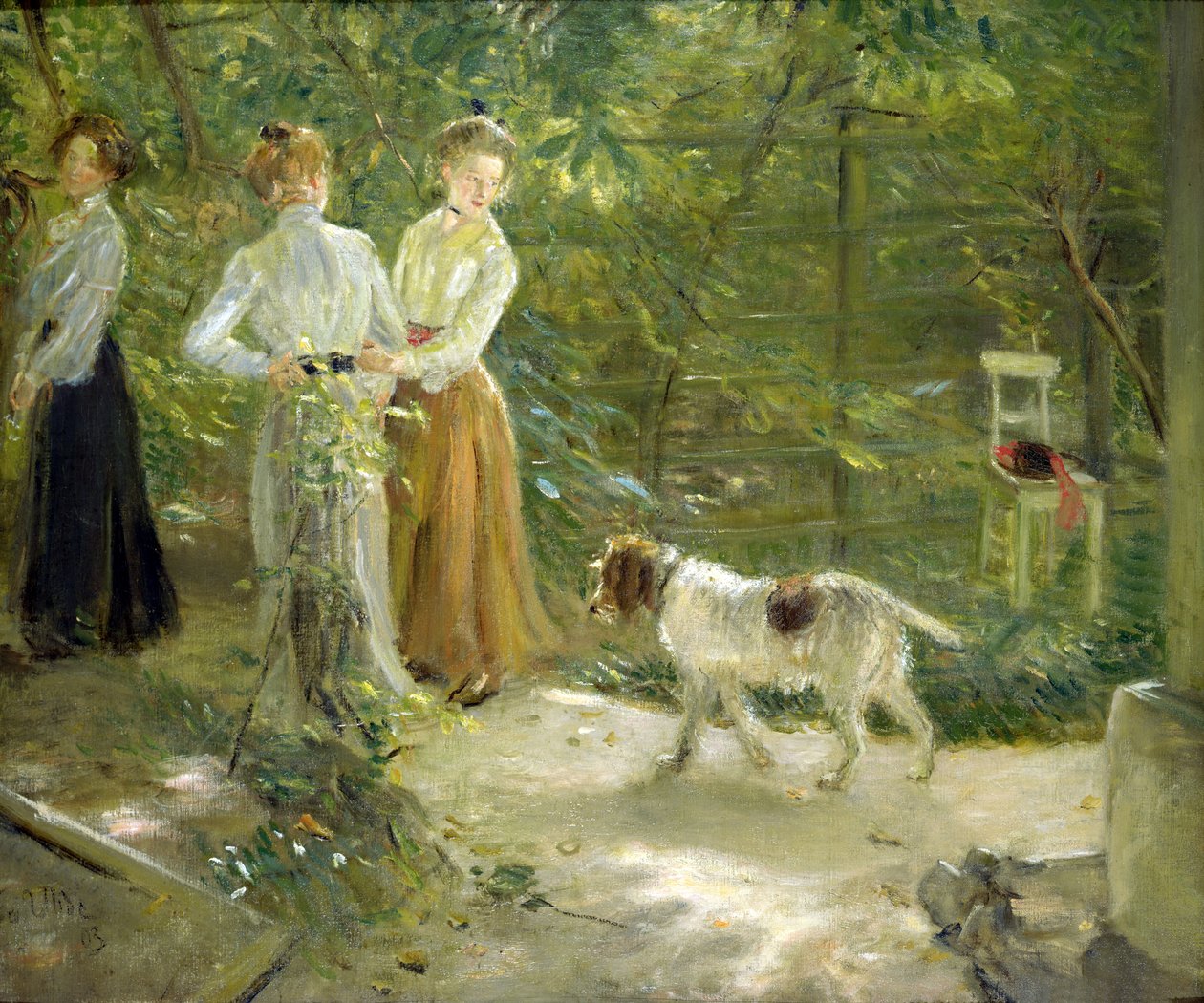 Blick auf den Garten des Künstlers mit seinen Töchtern, 1903 von Fritz von Uhde