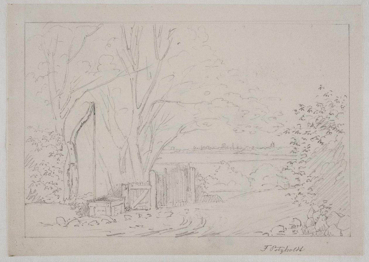 Landschaft mit Wippbrunnen im Vordergrund von Fritz Petzholdt