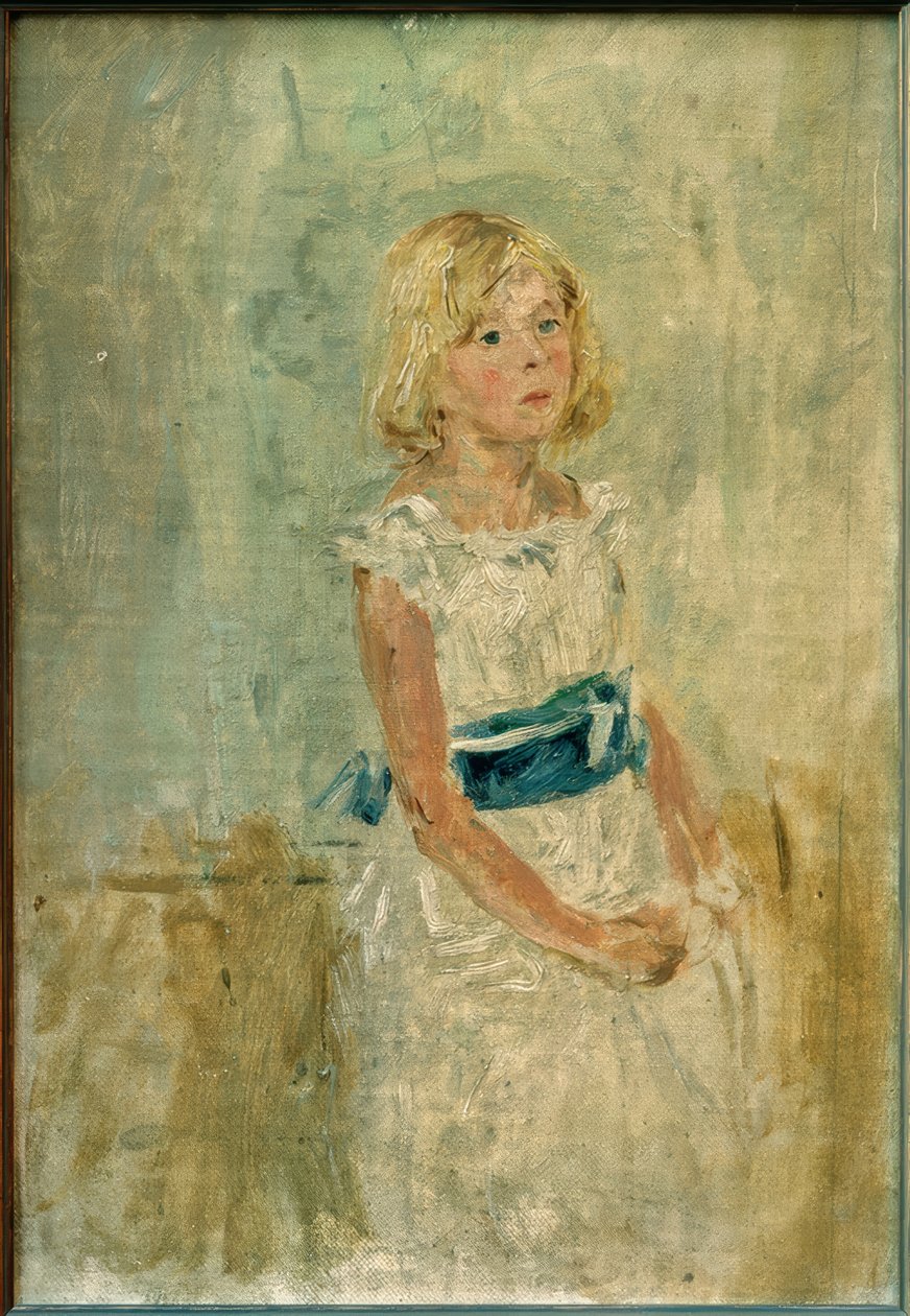 Blondes Mädchen mit blauer Schärpe von Fritz von Uhde