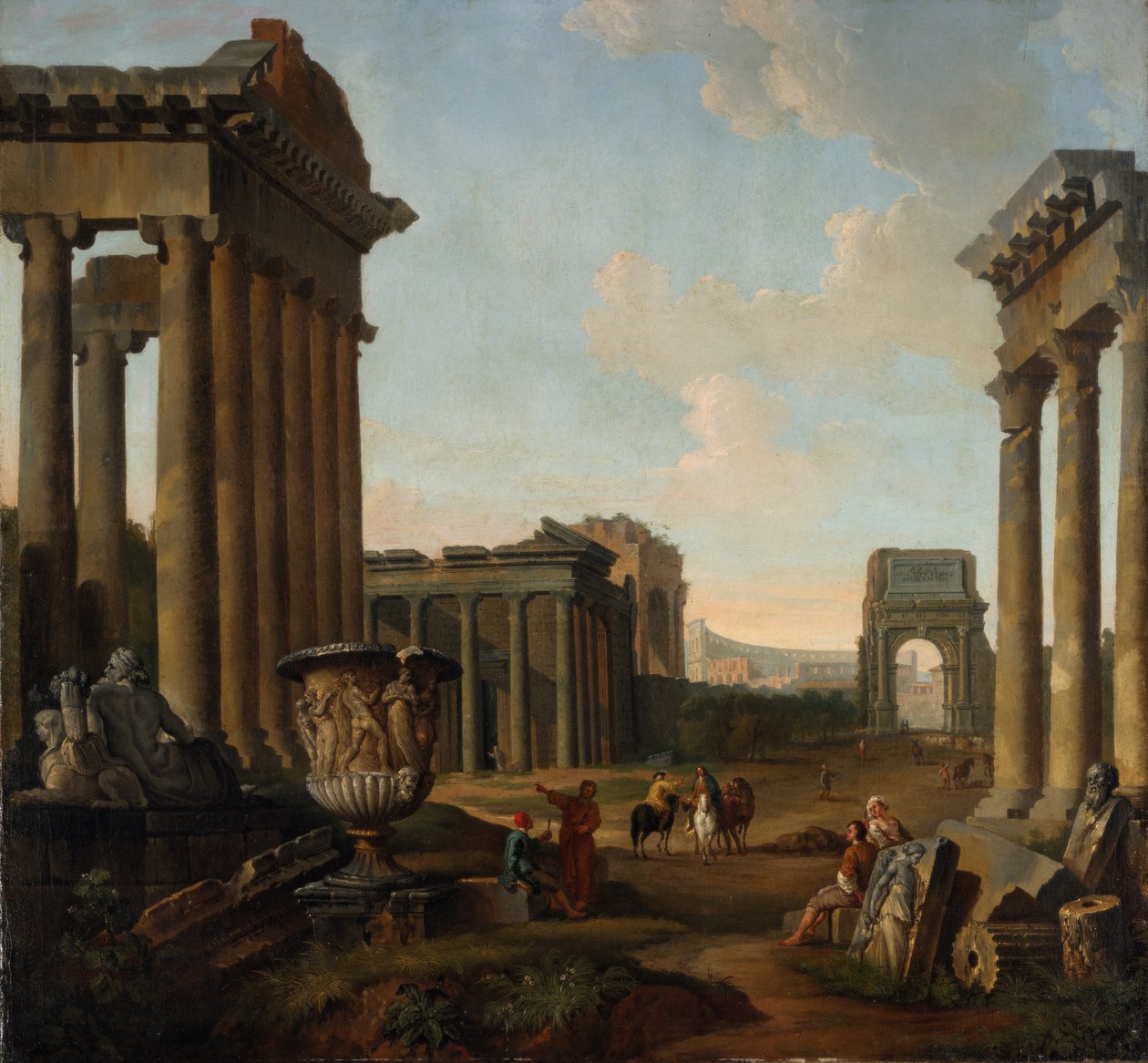 Figuren inmitten einer Capriccio von Ruinen von Giovanni Paolo Pannini