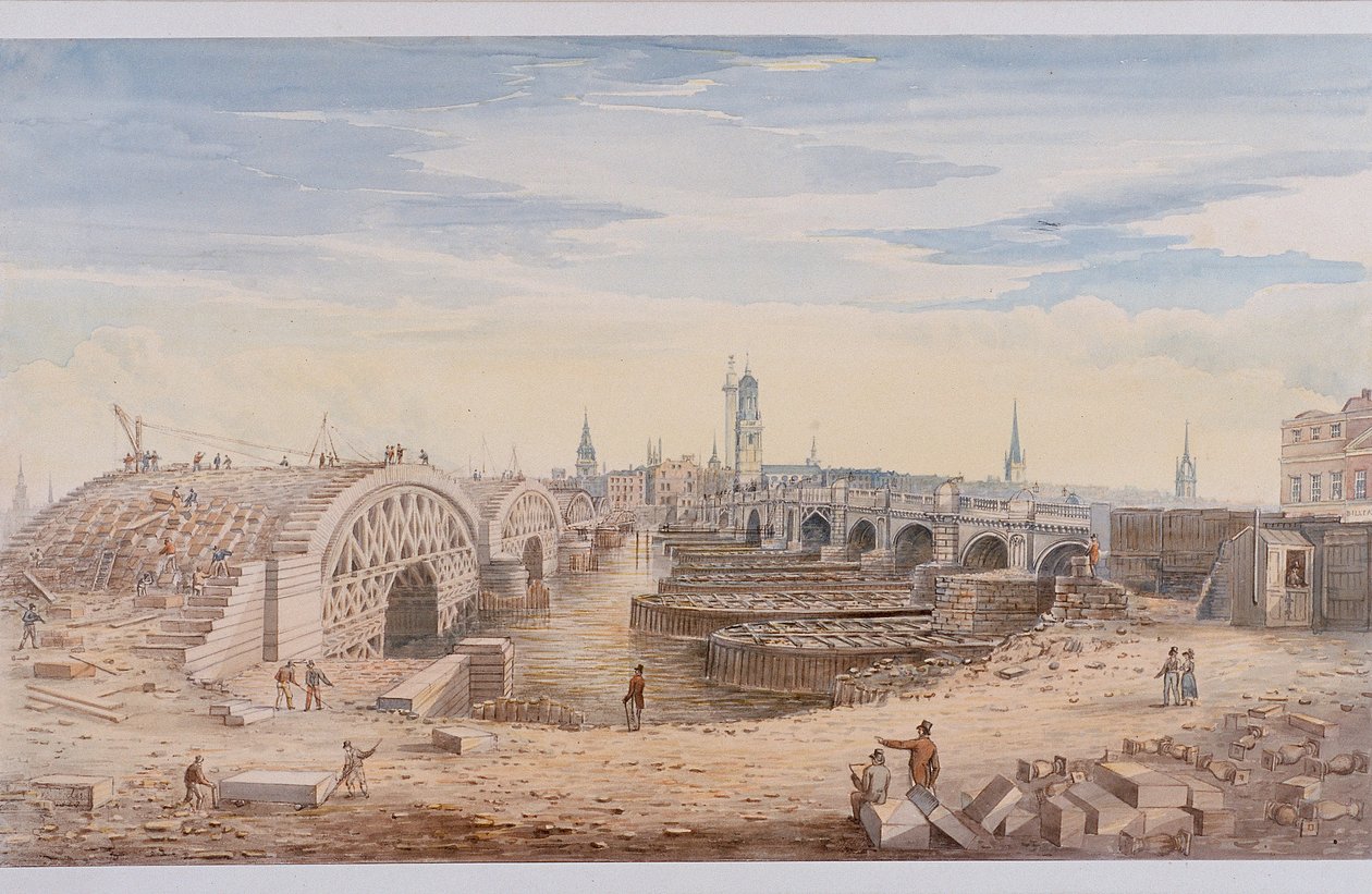 London Bridge alt und neu, London, 1828 von G Yates