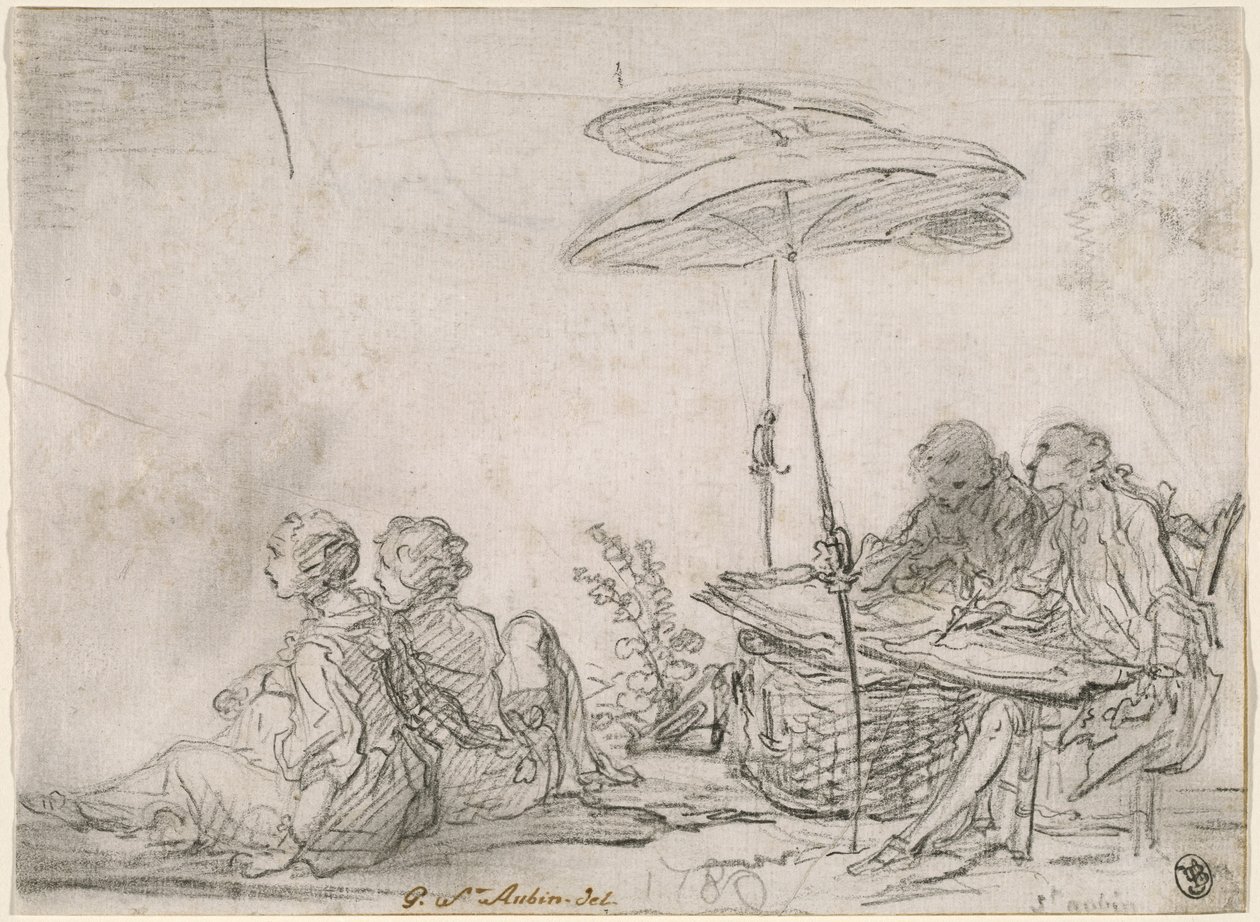 Zeichner im Freien von Gabriel Jacques de Saint Aubin