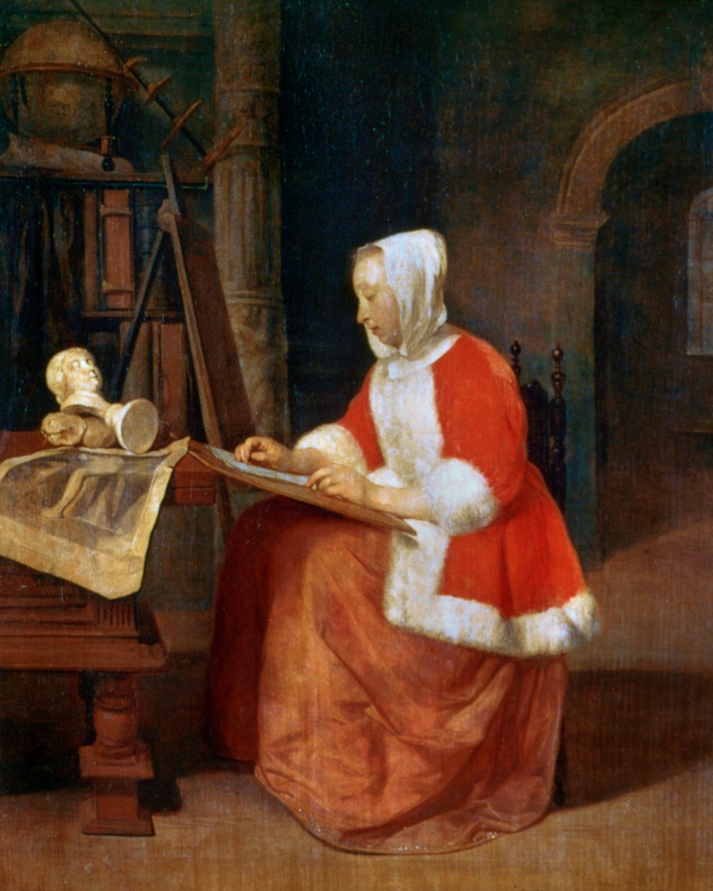Eine sitzende Frau beim Zeichnen, um 1649-1667 von Gabriel Metsu