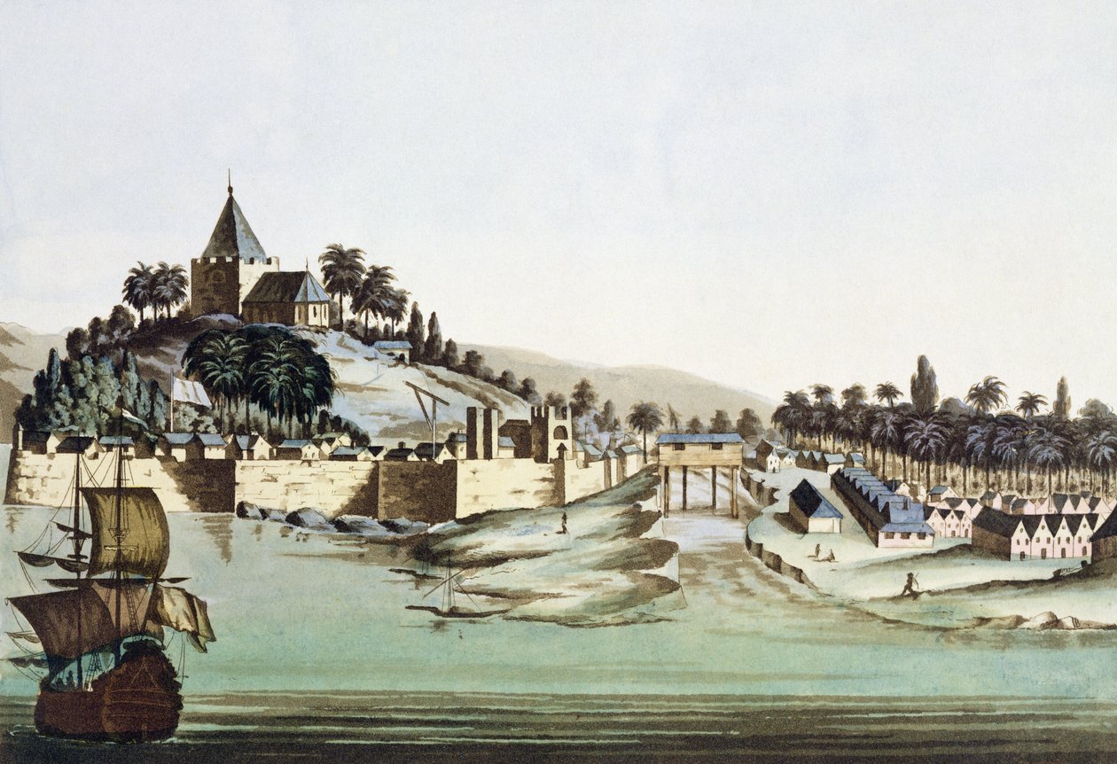 Der Hafen und die Stadt Malakka, Malaysia, Illustration aus 