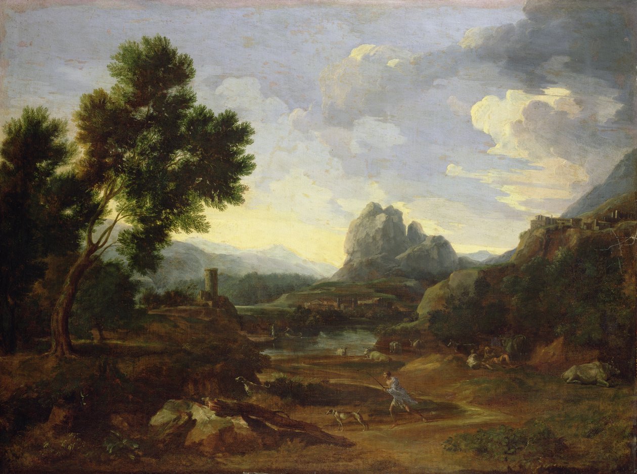 Landschaft mit Jäger und Hunden von Gaspard Poussin Dughet