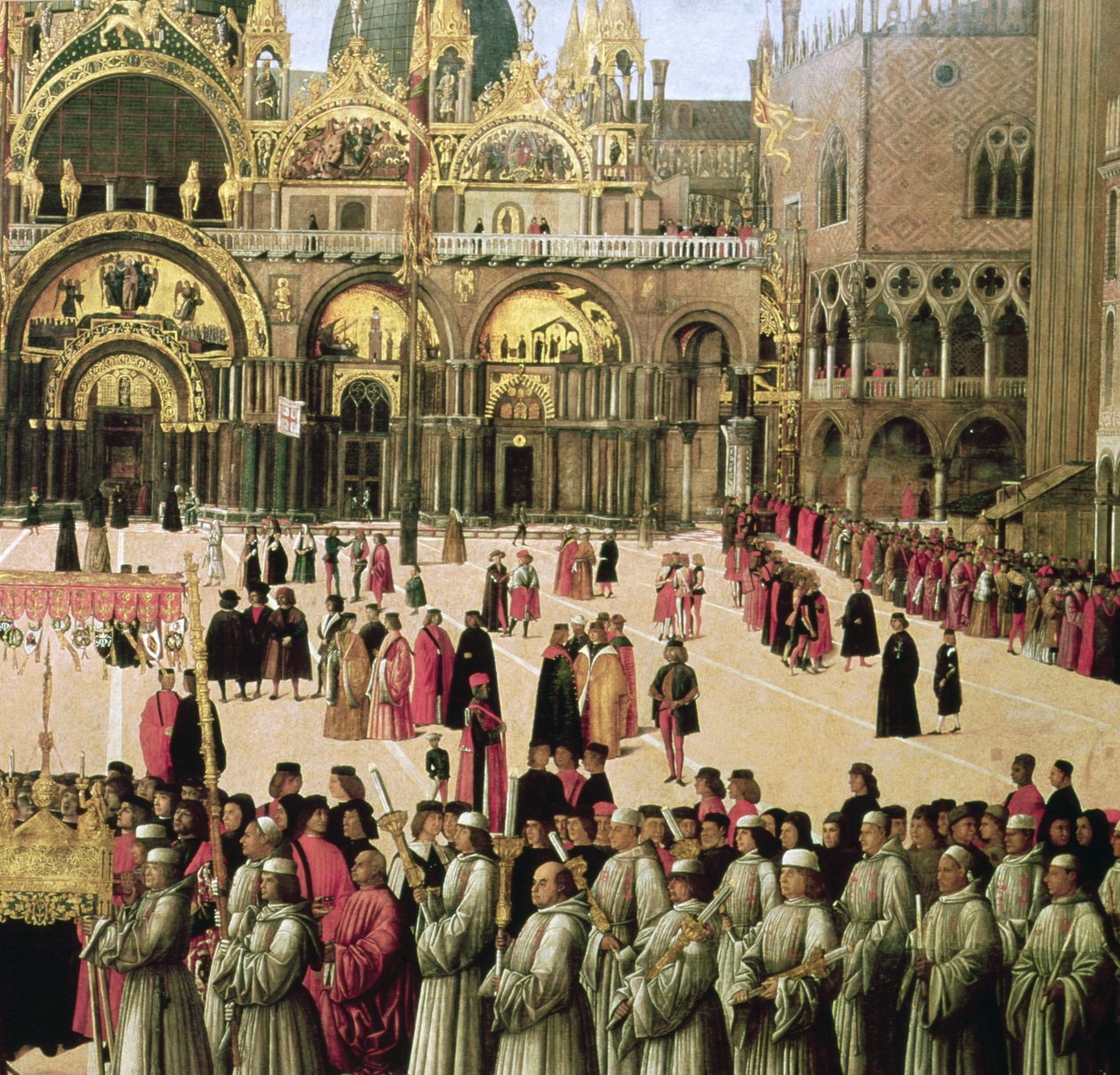 Prozession auf dem Markusplatz, 1496 (Detail) von Gentile Bellini