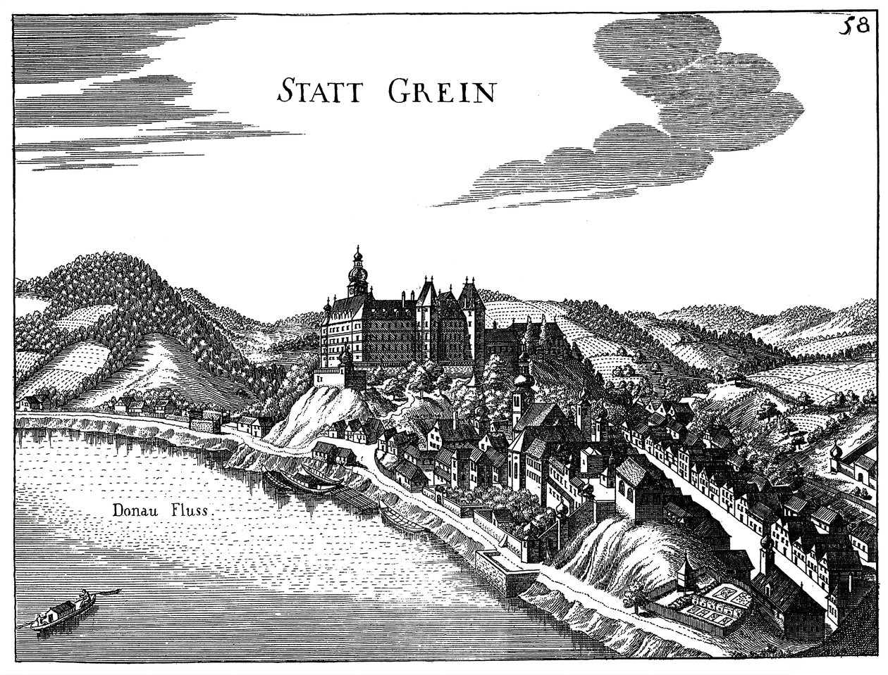 Ansicht der Stadt Grein von Georg Matthaus Vischer