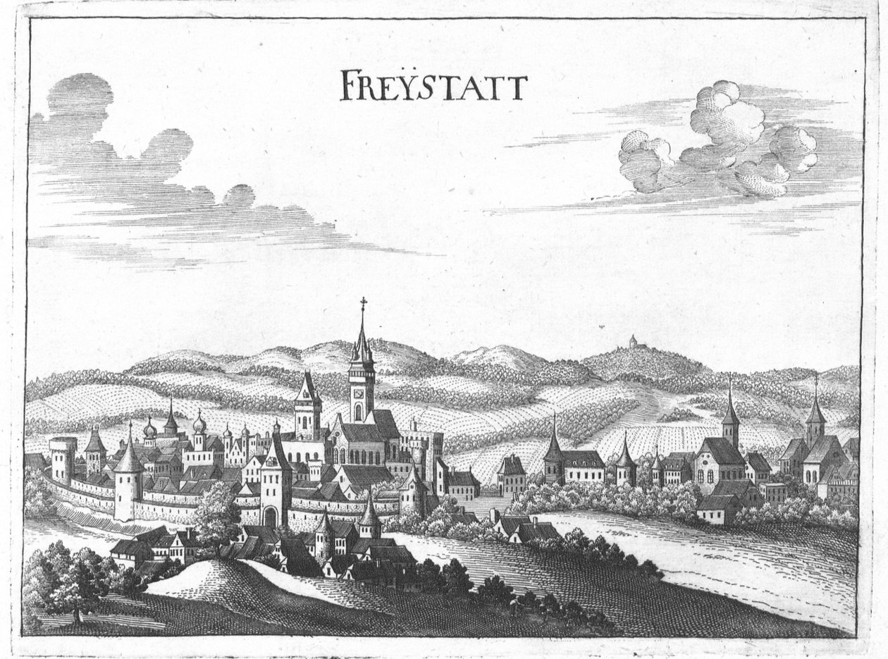 Kupferstich, Ansicht von Freistadt, Oberösterreich von Georg Matthaus Vischer