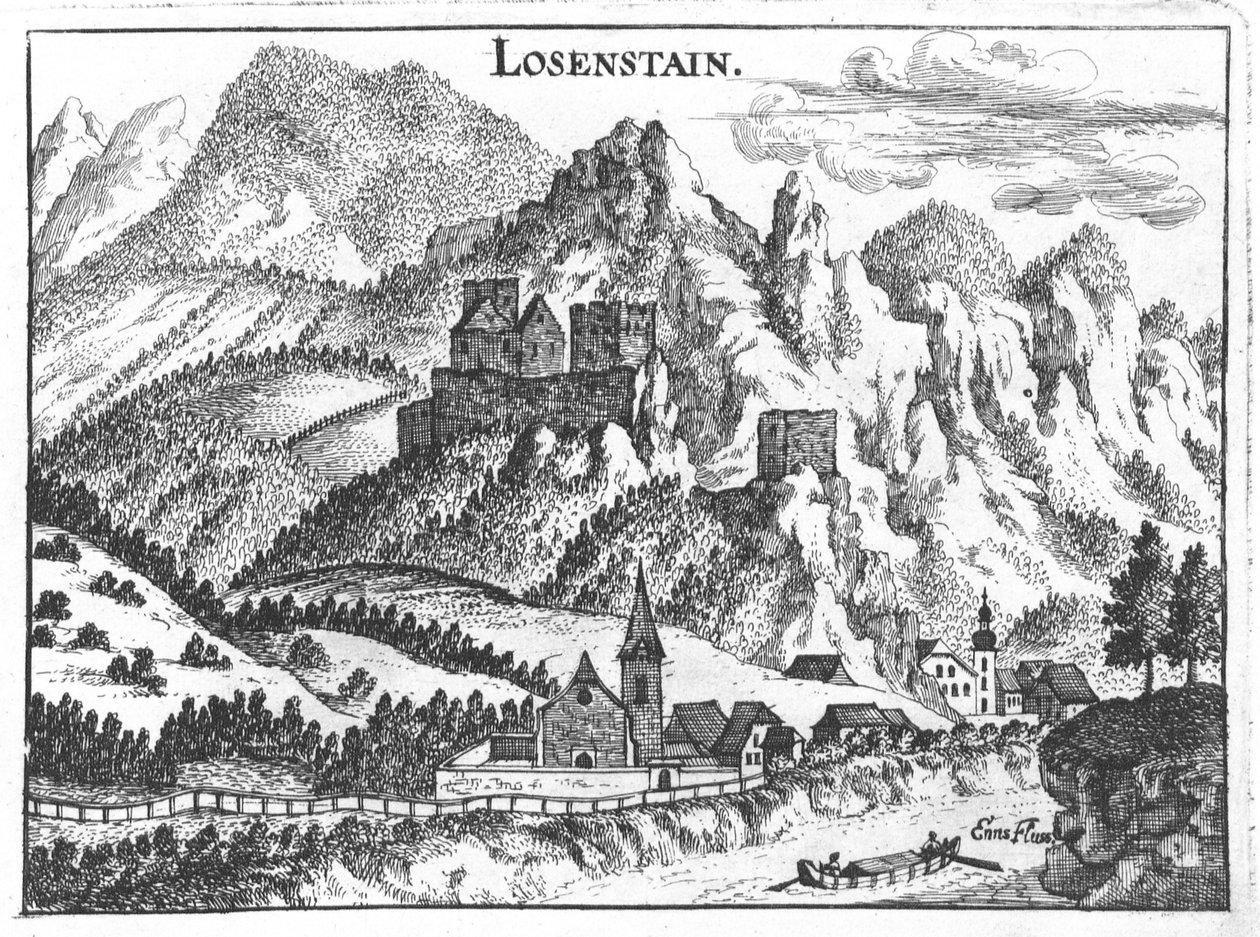 Gravur, Ansicht von Schloss Losenstein, Oberösterreich von Georg Matthaus Vischer