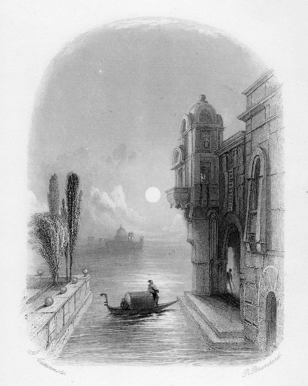 Mondscheinlandschaft in Venedig, graviert von Robert Brandard, 1846 von George Cattermole