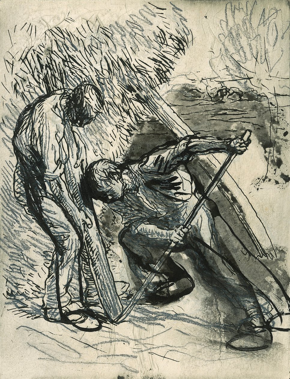 Stützen des Heuschobers, ca. 1900 von George Clausen