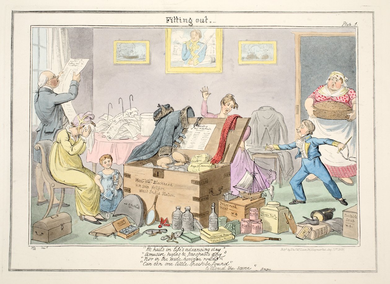 Ausrüstung, aus Der Fortschritt eines Seekadetten, 1835 von George Cruikshank