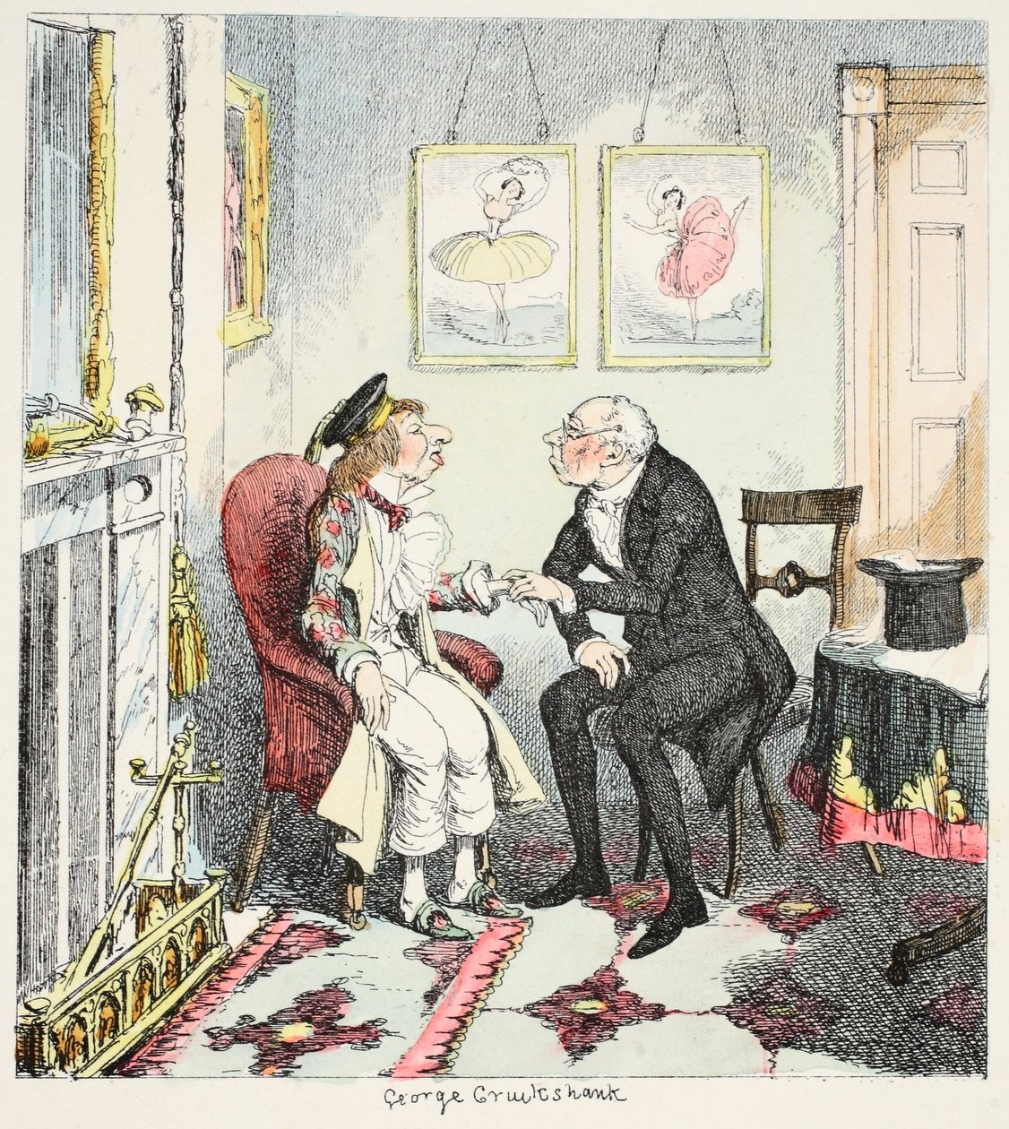Mr. Lambkin stellt fest, dass er in der Verfolgung von Maß und Vergnügen etwas zu schnell war, aus The Bachelors Own Book oder der Fortschritt von Mr. Lambkins, veröffentlicht 1844 von George Cruikshank