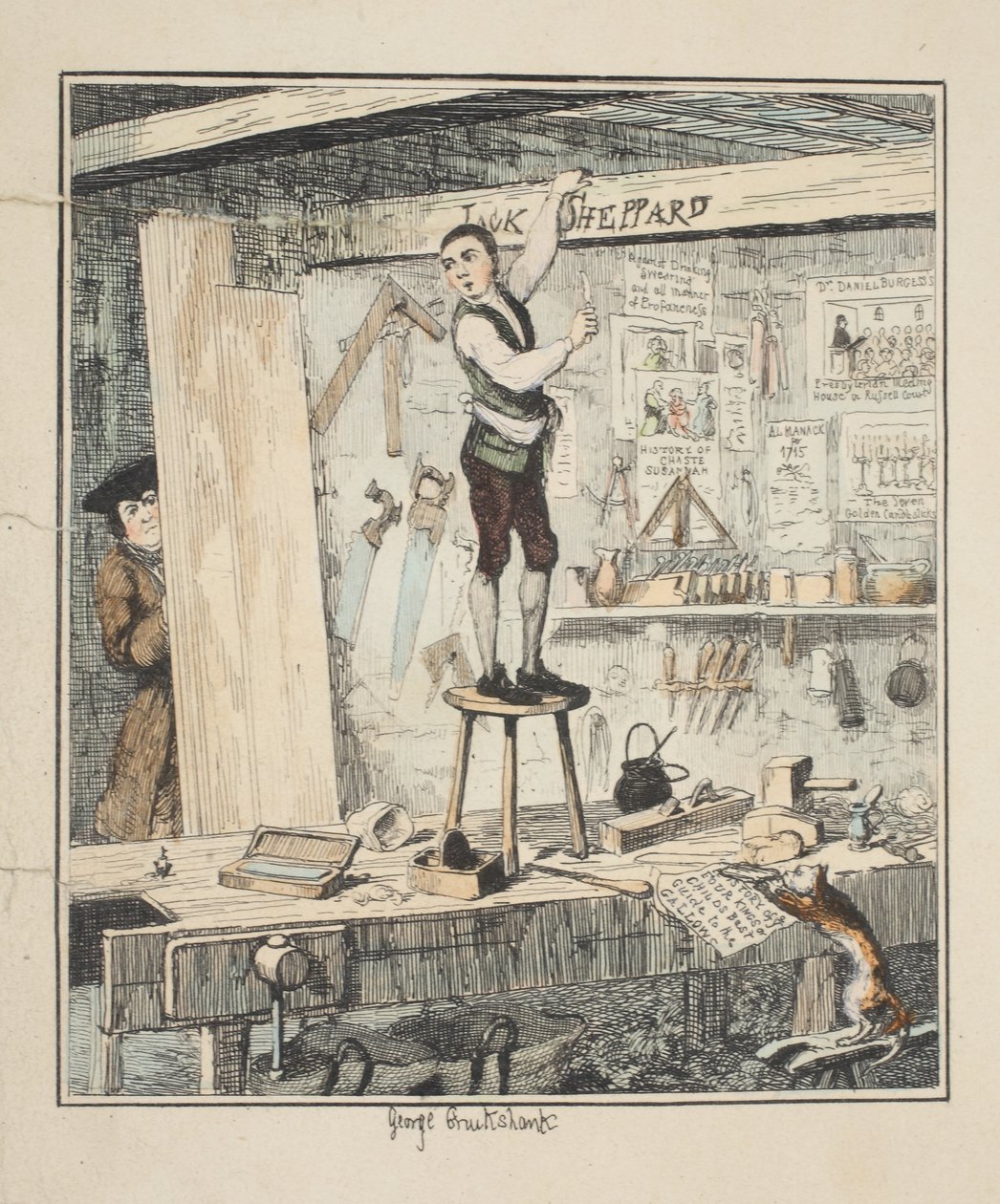 Der Name auf dem Balken, Illustration aus Jack Sheppard: Eine Romanze von William Harrison Ainsworth von George Cruikshank
