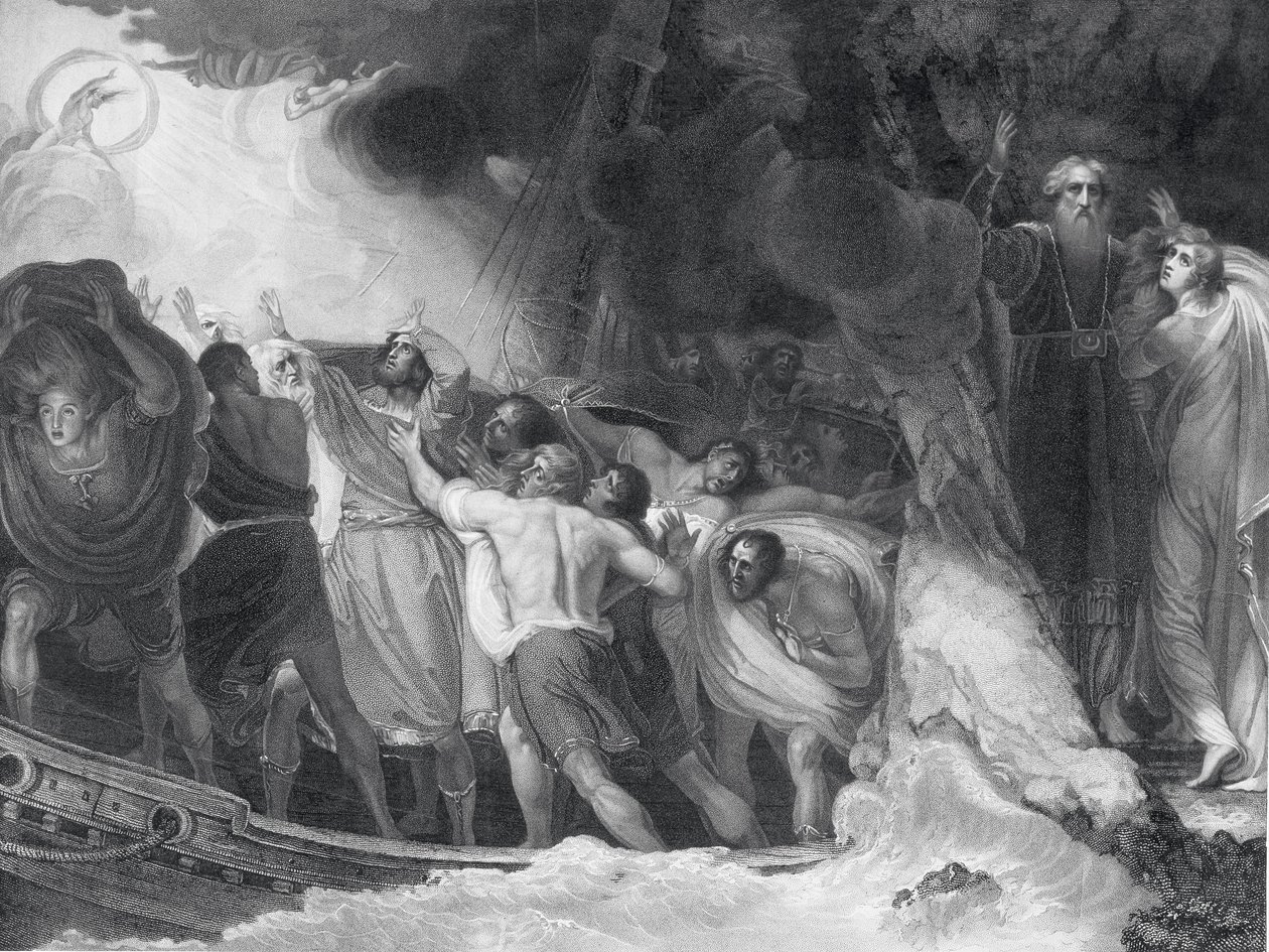 Der Sturm, Akt I, Szene I, graviert von B. Smith, 1797 von George Romney