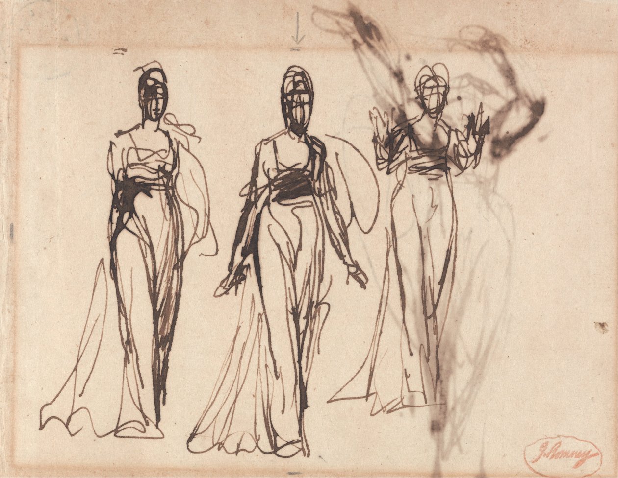Drei Studien einer stehenden Frau, möglicherweise Lady MacBeth von George Romney