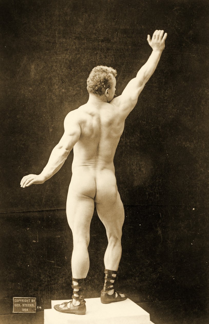 Eugen Sandow, in klassischer antiker griechisch-römischer Pose, ca. 1894 von George Steckel
