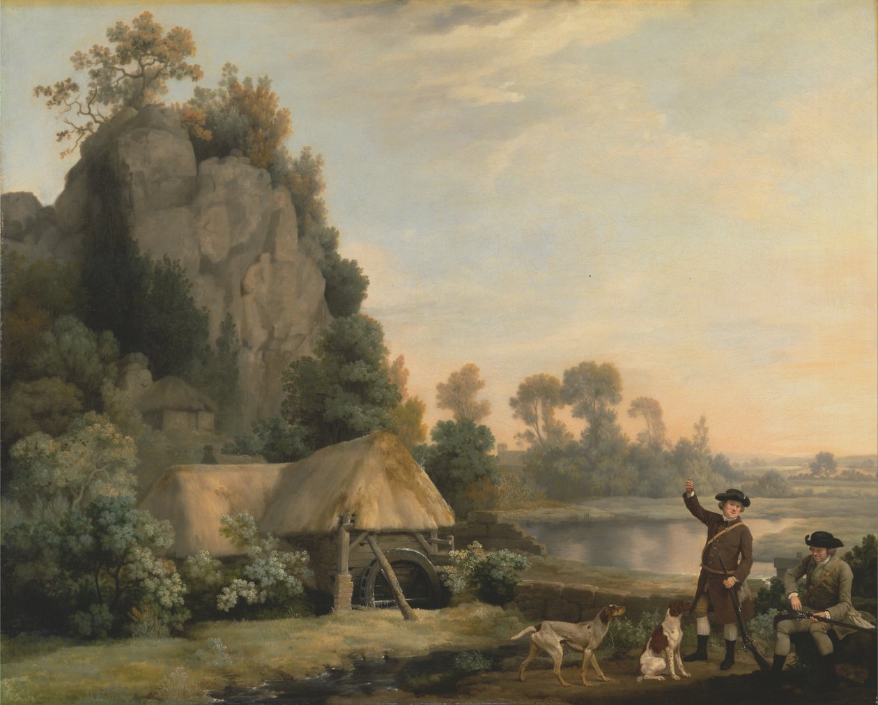 Zwei Herren auf der Jagd, mit Blick auf Creswell Crags, vor Ort aufgenommen von George Stubbs