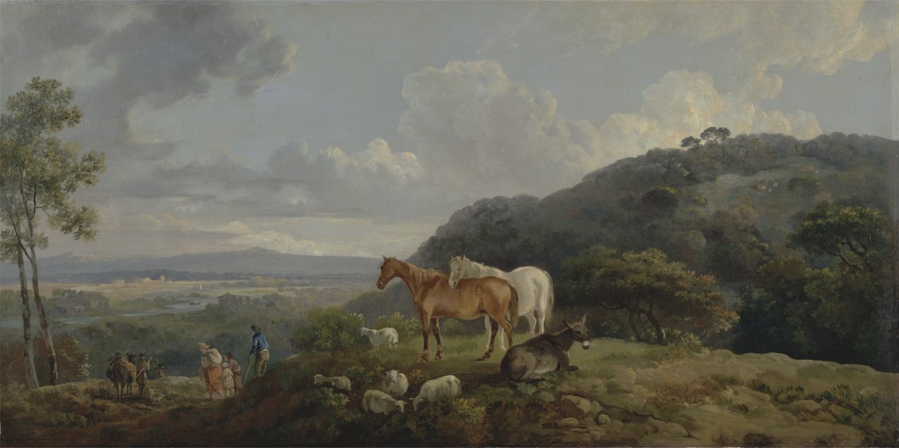 Morgen: Landschaft mit Stuten und Schafen, ca. 1770-80 von George the Elder Barret