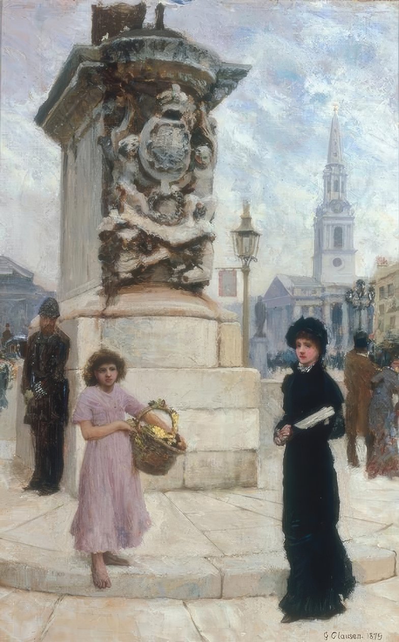 Die Blumenverkäuferin, Trafalgar Square von George Clausen