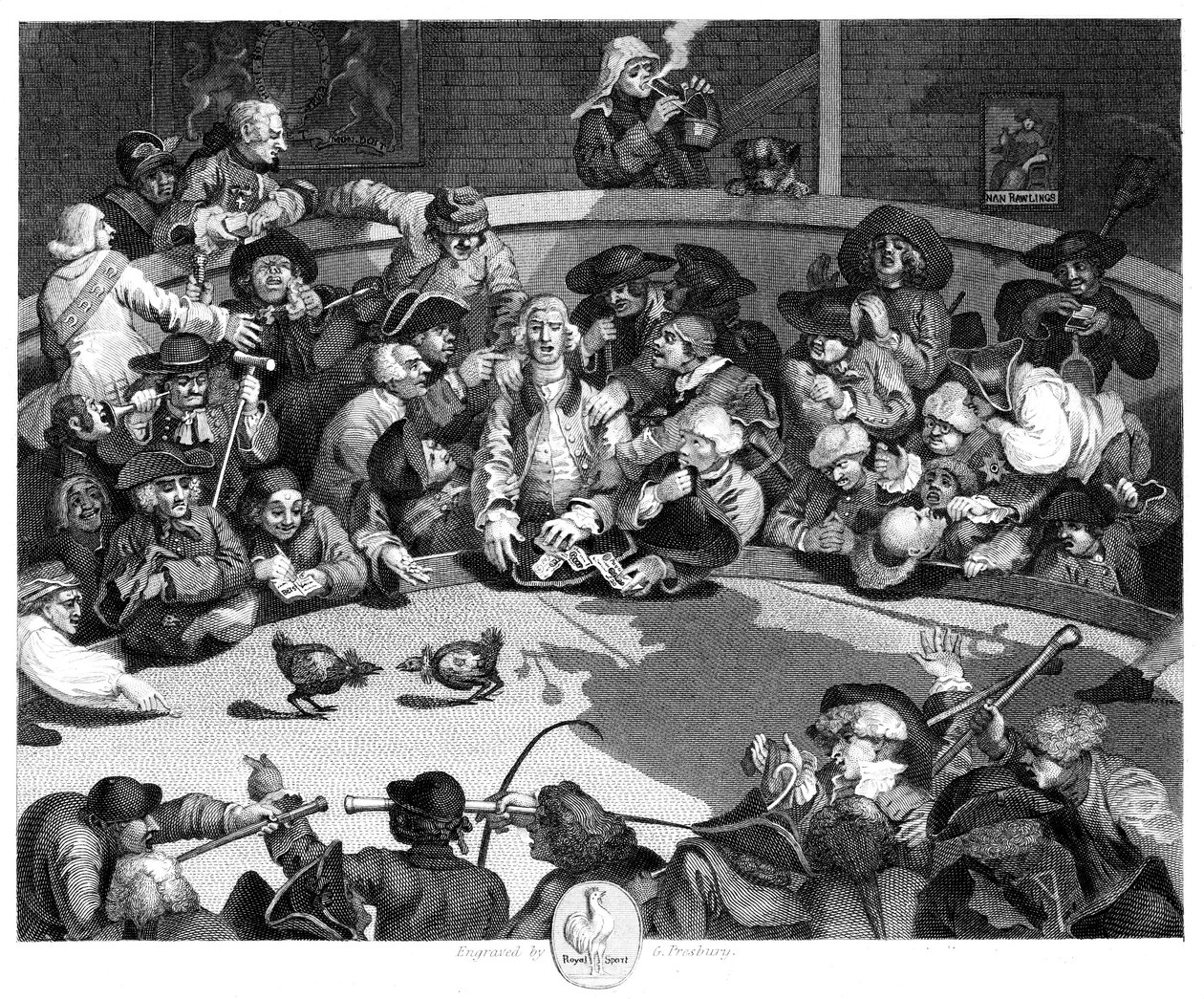 Der Hahnenkampf, um 1840 von George Presbury