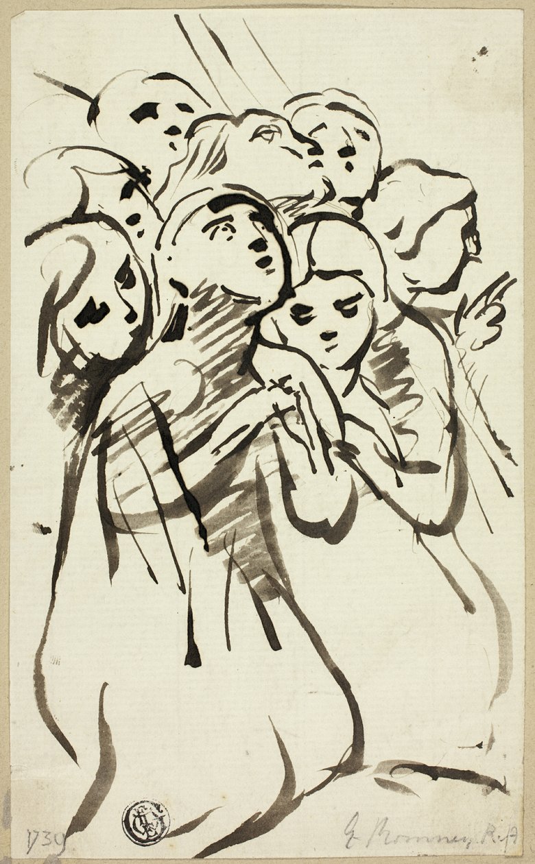 Kniende Figuren, die sich zusammenkauern von George Romney