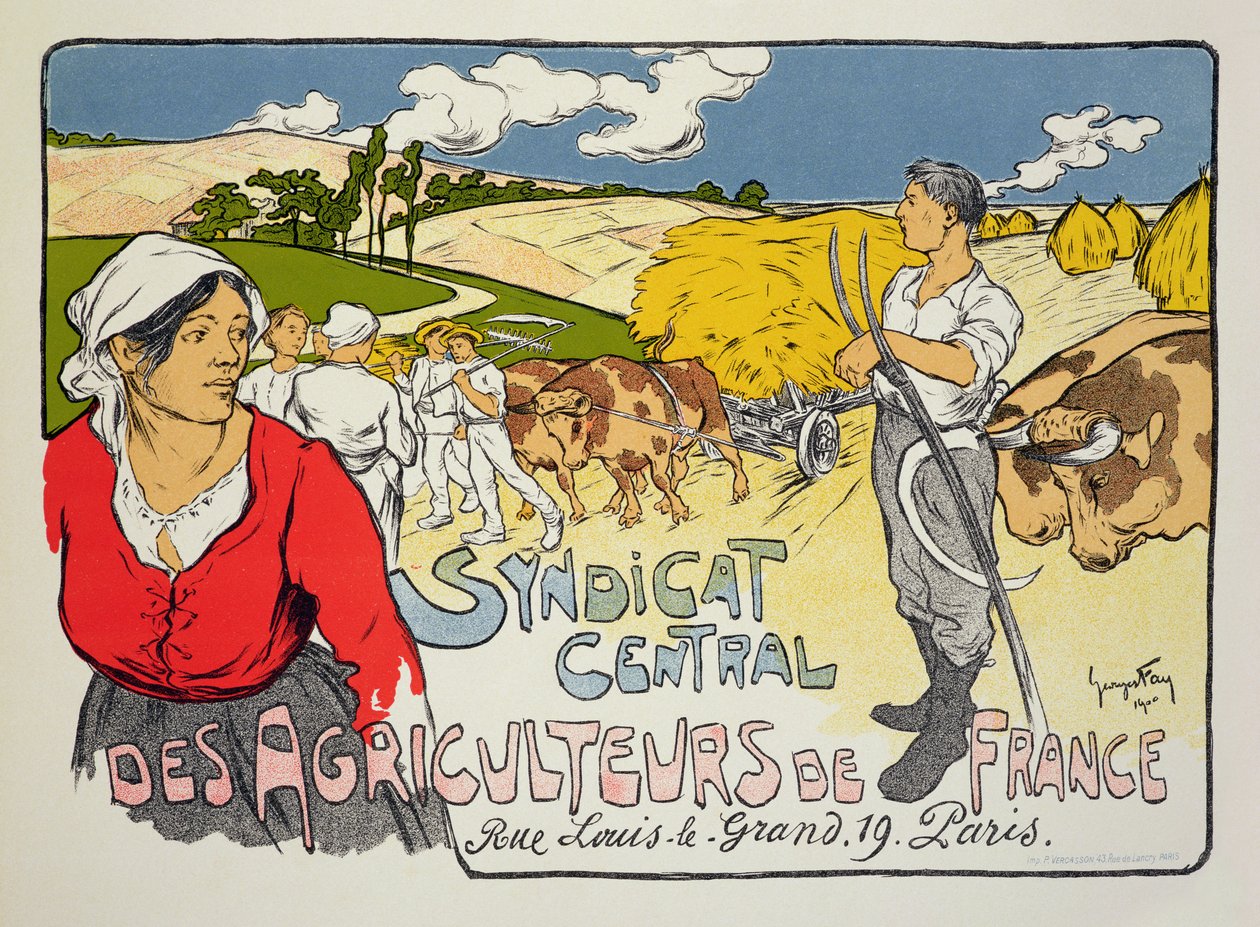 Reproduktion eines Plakats, das für das Zentrale Syndikat der französischen Bauern wirbt, 1900 von Georges Fay