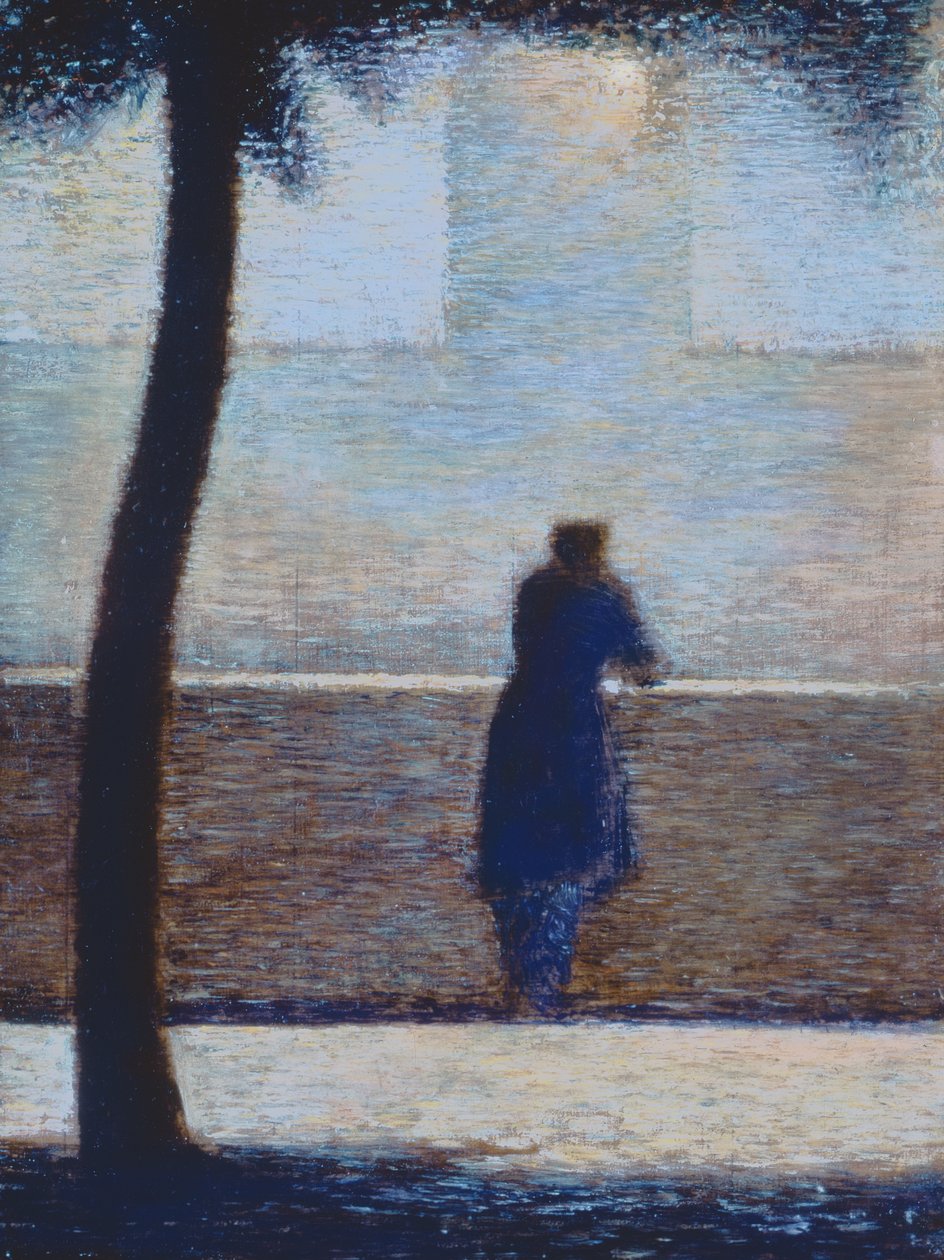 Mann, der sich auf ein Geländer lehnt von Georges Seurat