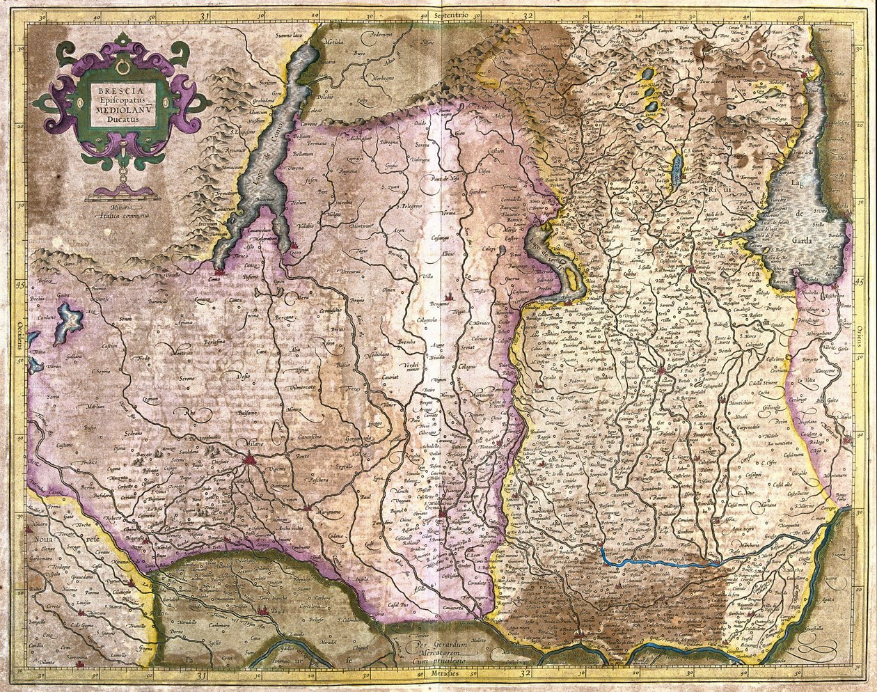 Brescia und Mailand, Italien (Stich) von Gerardus Mercator
