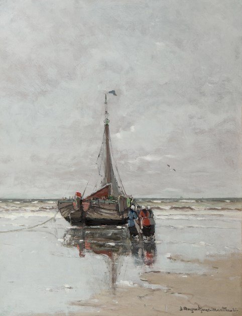 Fischerfrauen bei einem Boot am Strand von Gerhard Morgenstjerne Munthe