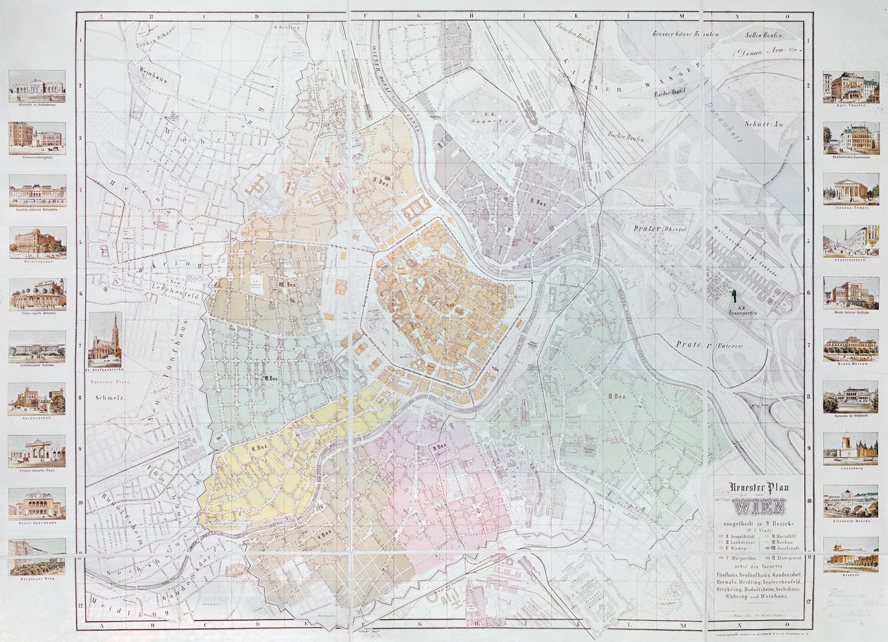 Karte von Wien, veröffentlicht von Klimsch und Co., Frankfurt, um 1860 von German School