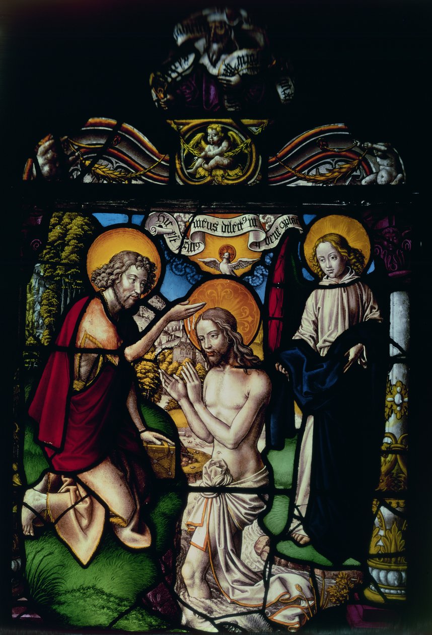 Tafel, die die Taufe Christi darstellt, 16. Jahrhundert von German School