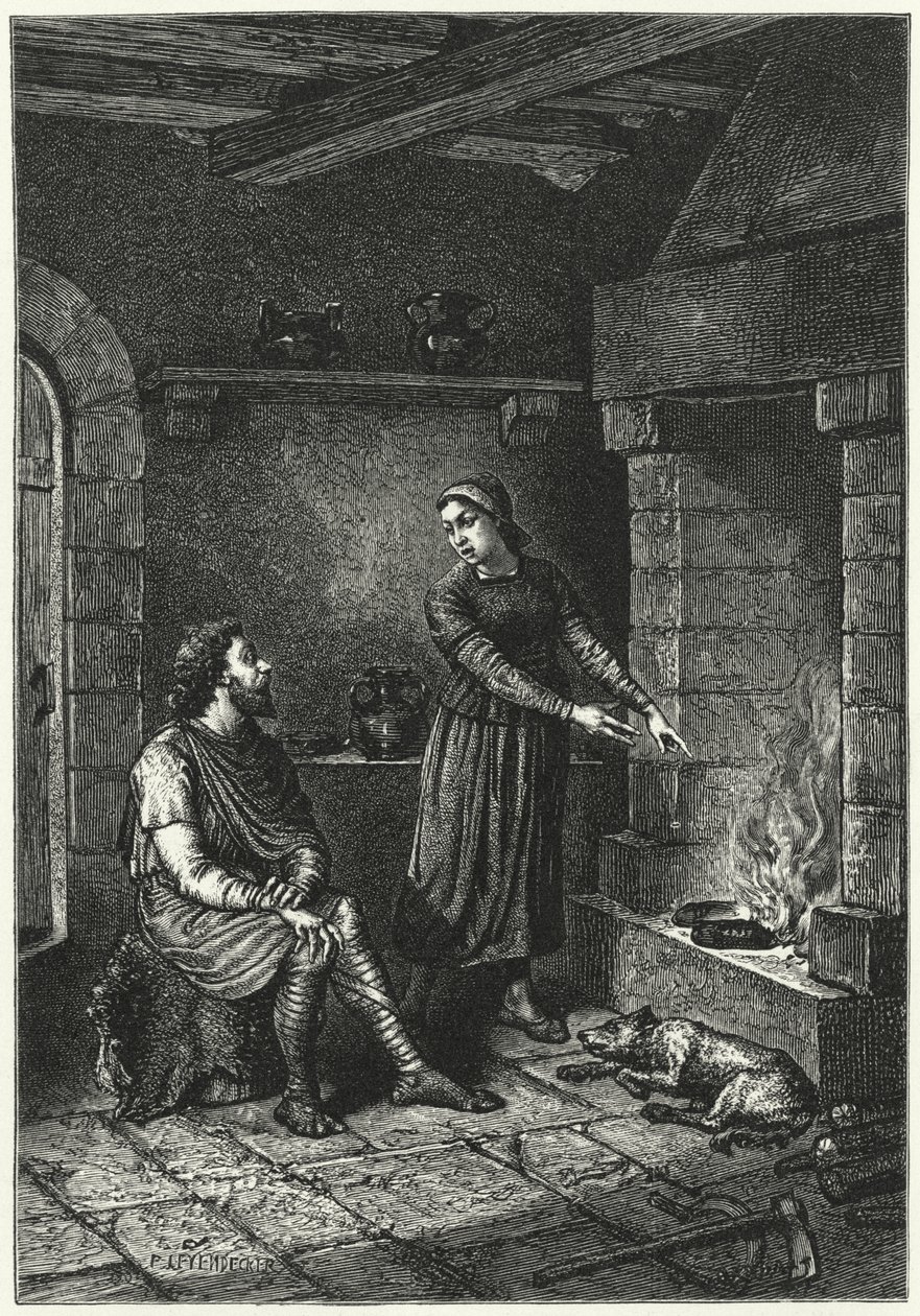 König Alfred und die verbrannten Kuchen (Gravur) von German School