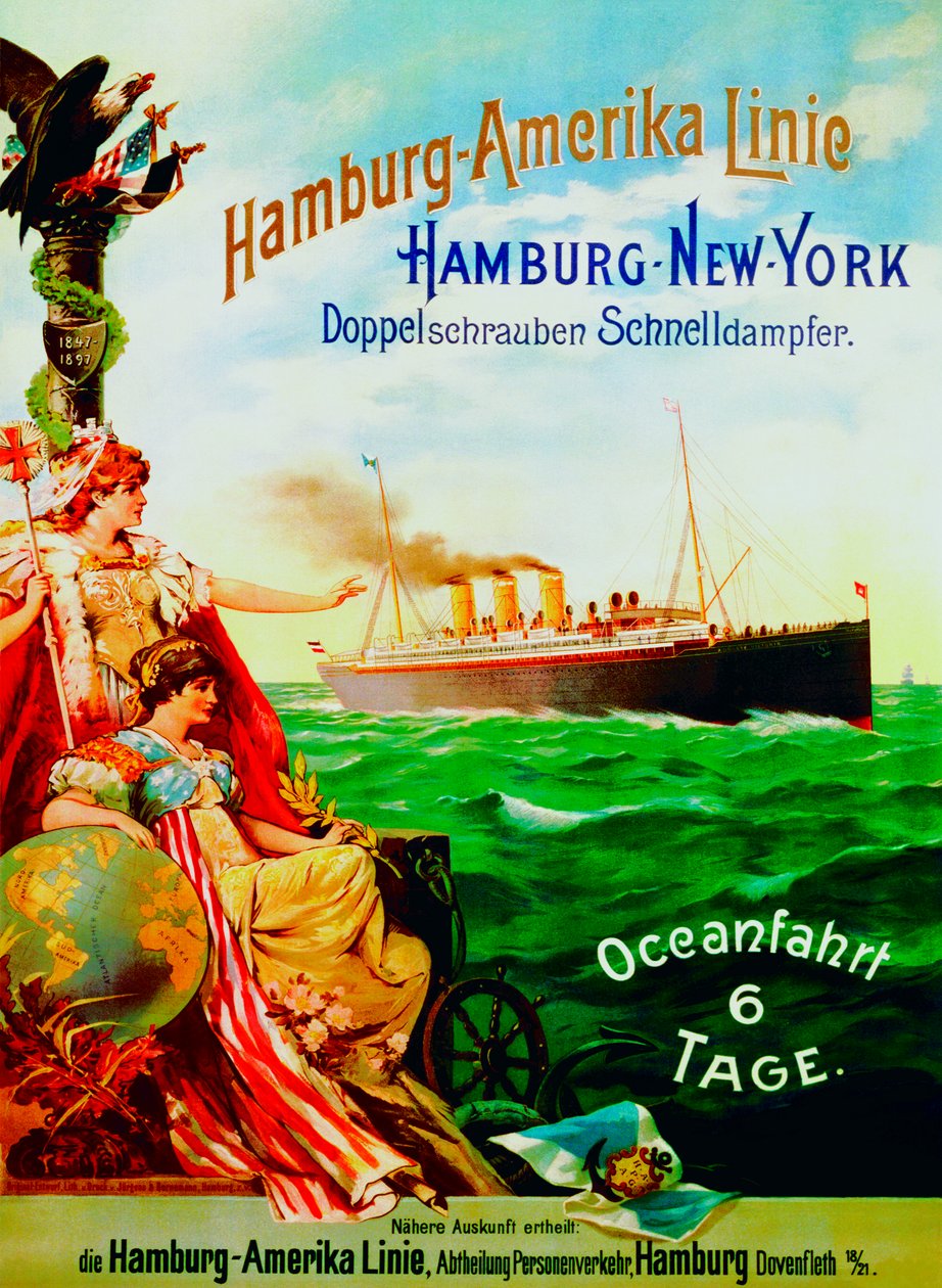 Plakat zur Werbung für die Hamburg-Amerika-Linie, 1897 von German School