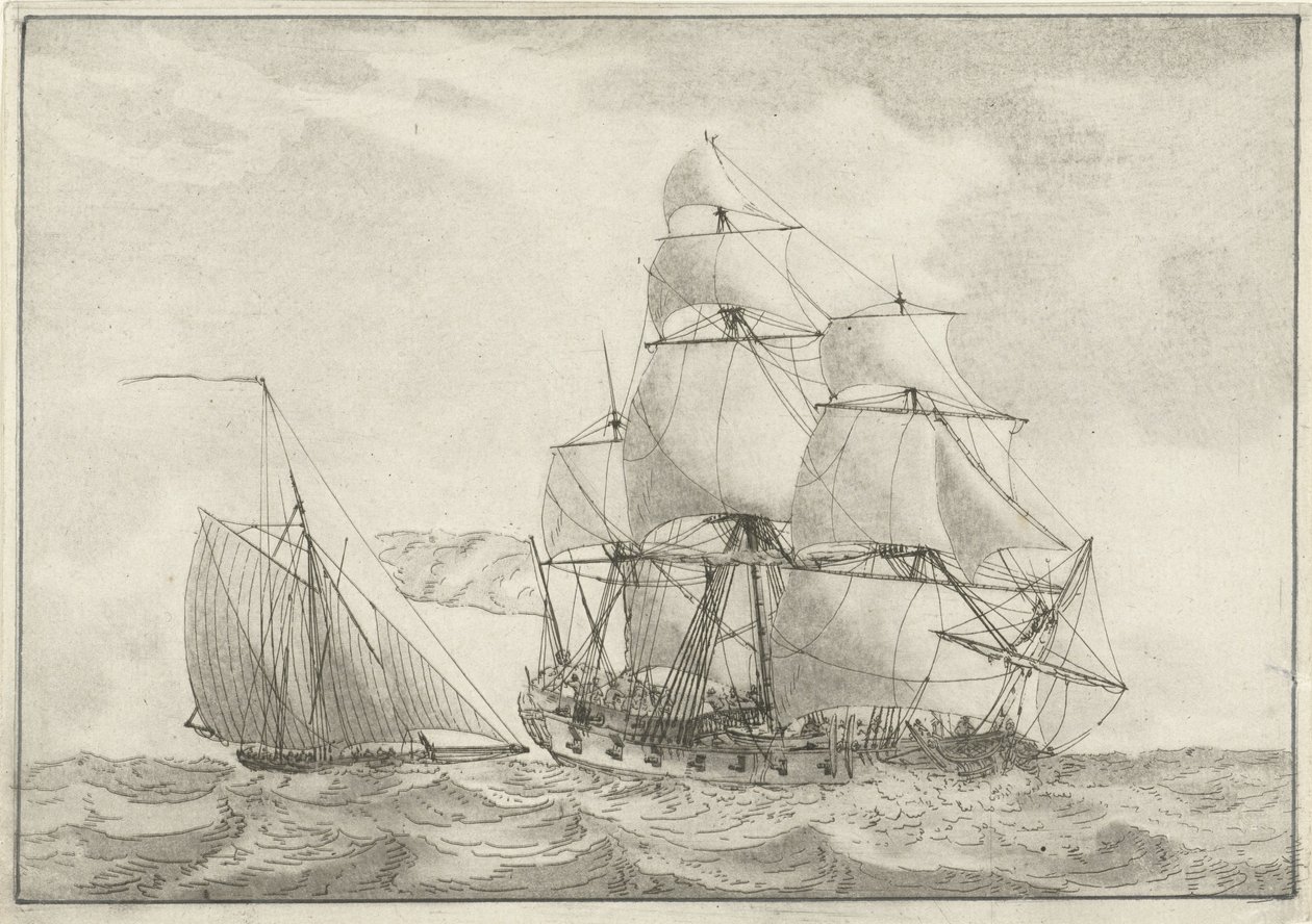 Kutter und ein Kriegsschiff von Gerrit Groenewegen