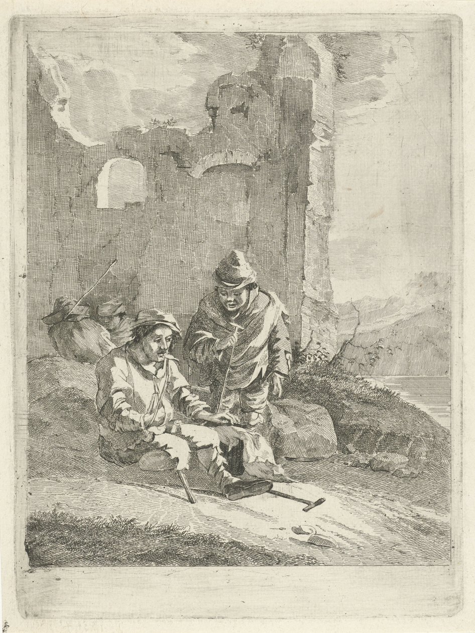 Vier Figuren bei einer Ruine von Gerrit Groenewegen