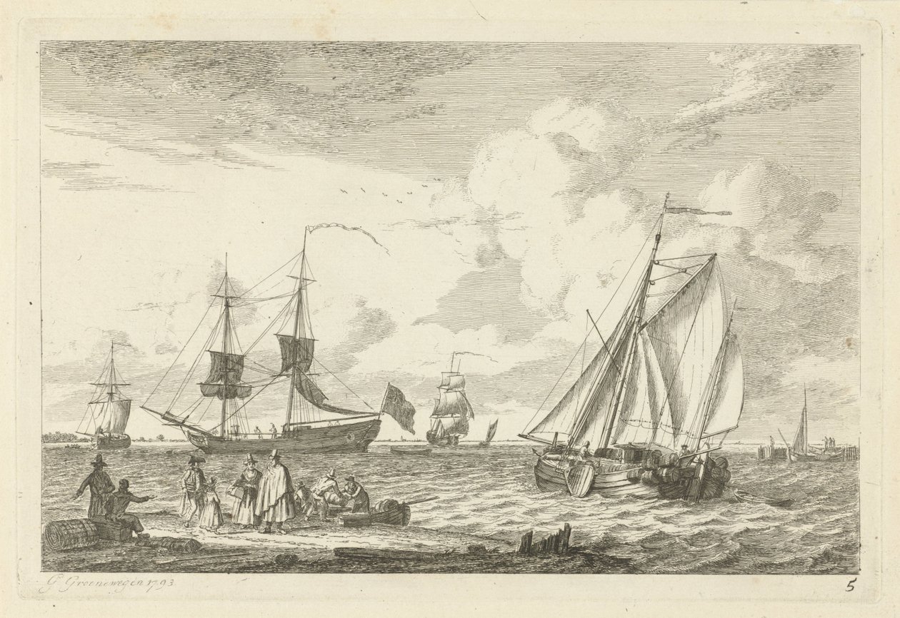 Meeresansicht mit verschiedenen Segelschiffen von Gerrit Groenewegen