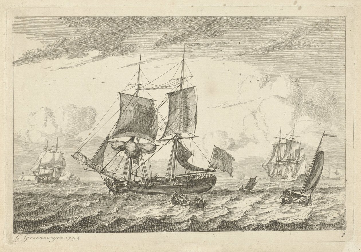 Segelschiffe auf unruhigem Wasser von Gerrit Groenewegen