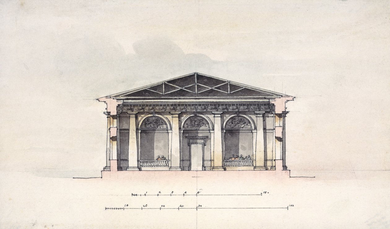 Querschnittsansicht der Reitställe in Zarskoje Selo, 1792 von Giacomo Antonio Domenico Quarenghi