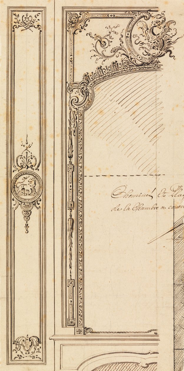 Entwurf für ein Kaminaufsatz; recto, Pläne von Leisten von Gilles Marie Oppenord