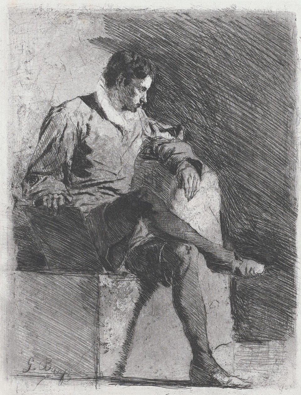 Sitzender Mann im Kostüm des sechzehnten Jahrhunderts, ca. 1878 von Gioacchino Banfi